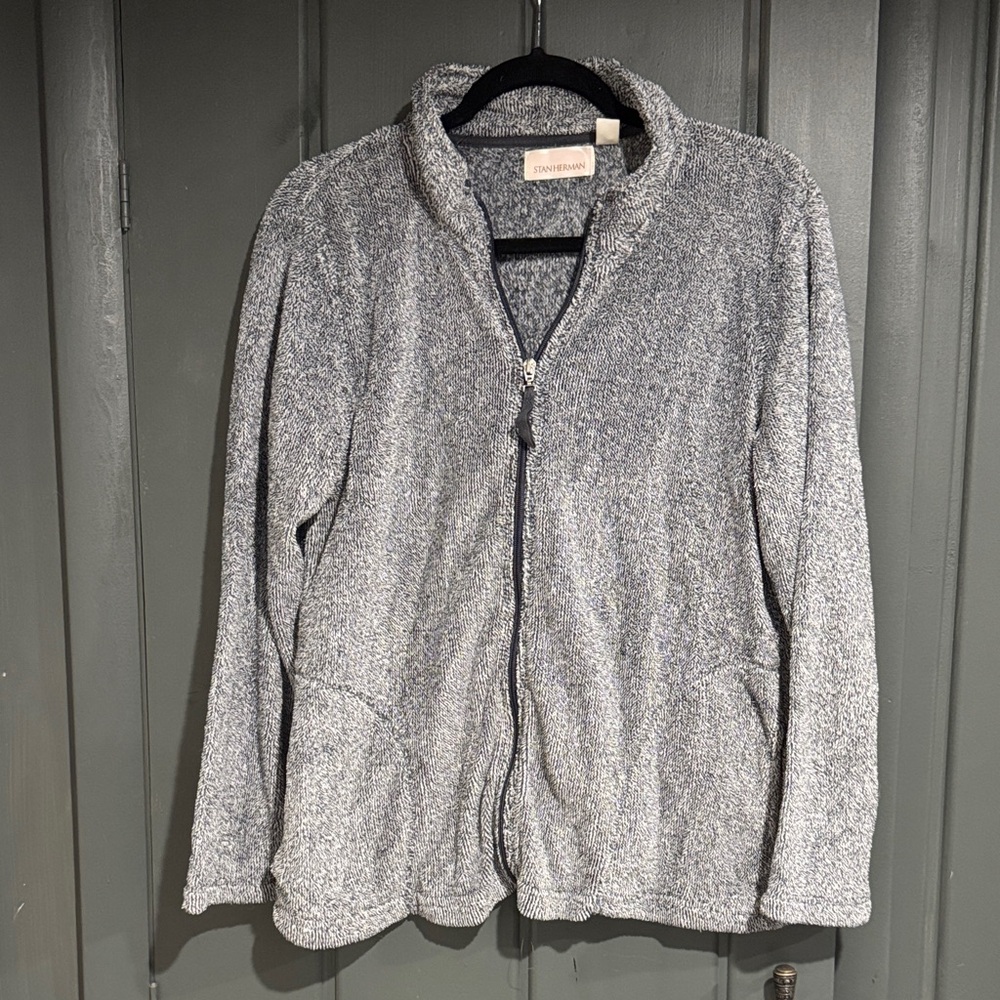 Stan Herman Lightweight Gray Fuzzy Zip-Up Jacket